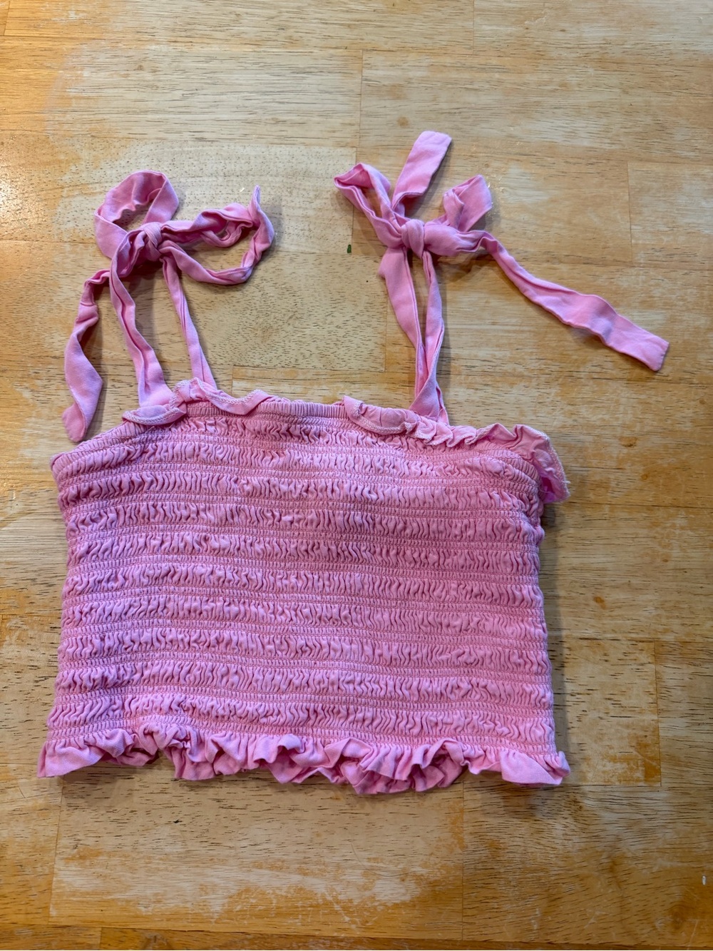 KatieJ NYC Pink Smocked Tie Strap Crop Top Girls Medium
